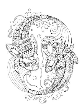 Boyama kitabı için yetişkin vektör Koi sazan