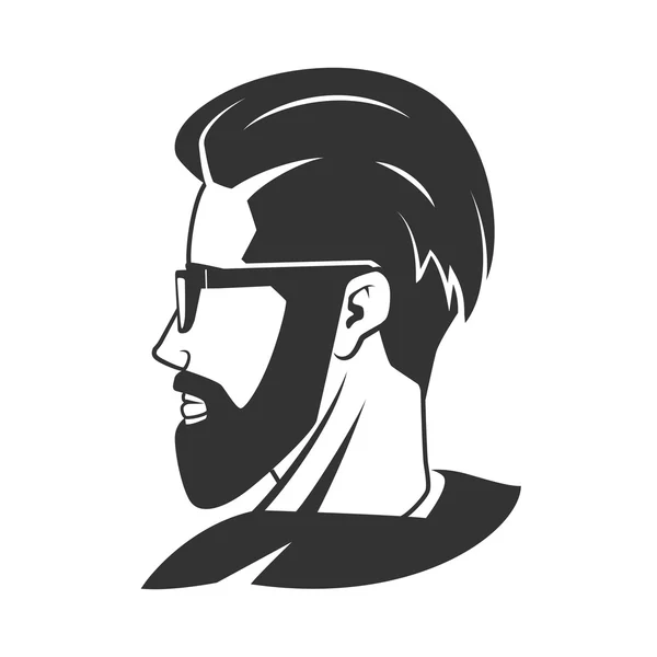 Uomo con barba hipster barbiere emblema vettoriale — Vettoriale Stock