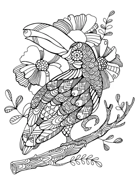 Туканская книга раскраски птиц для взрослых — стоковый вектор
