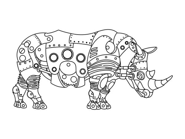 Steampunk-Stil Nashorn Malbuch Vektor — Stockvektor