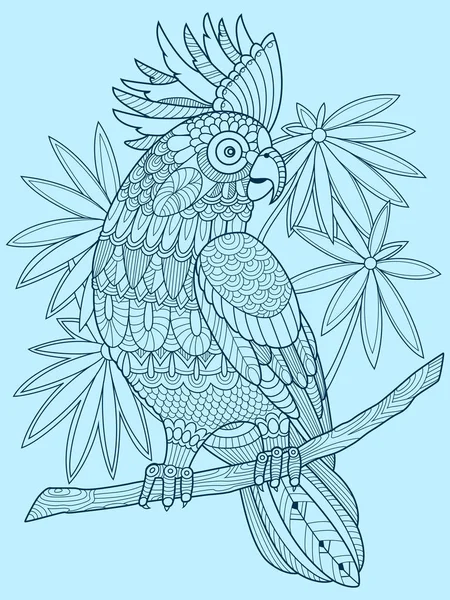 Kakadua papegoja målarbok för vuxna vektor — Stock vektor