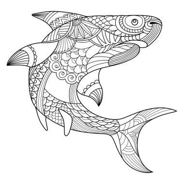Boyama kitabı için yetişkin vektör köpekbalığı