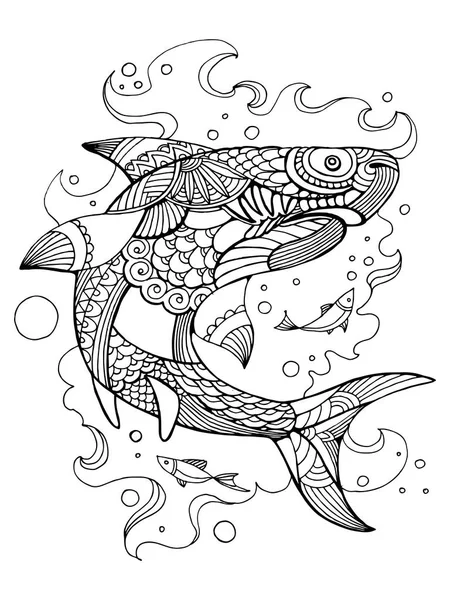 Livre de coloriage requin pour adultes vecteur — Image vectorielle