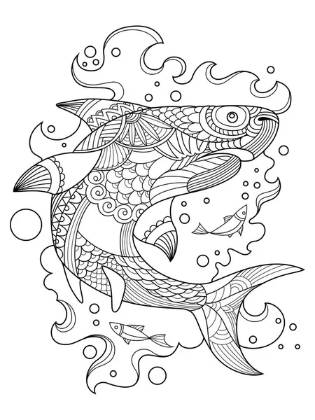 Haai coloring boek voor volwassenen vector — Stockvector
