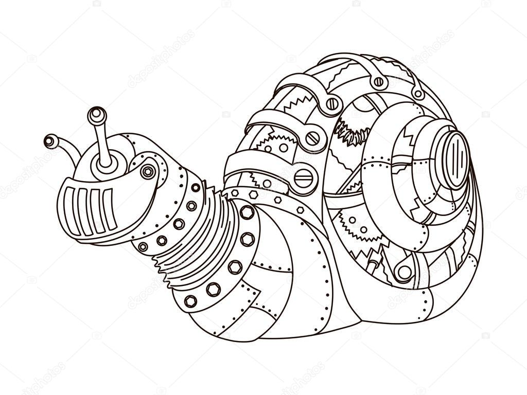 caracol de estilo steampunk vetor de livro de colorir vetor de