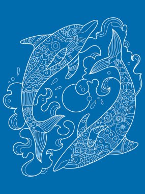 Boyama kitabı için yetişkin vektör yunus