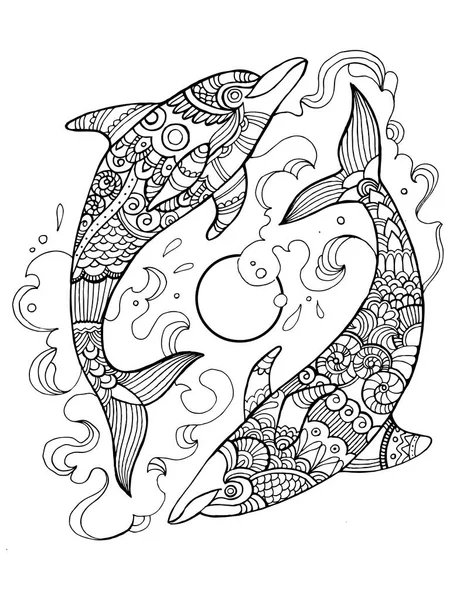 Dolphin coloring book for adults vector — Stock Vector