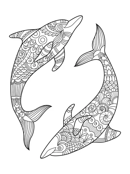 Livre de coloriage dauphin pour adultes vecteur — Image vectorielle