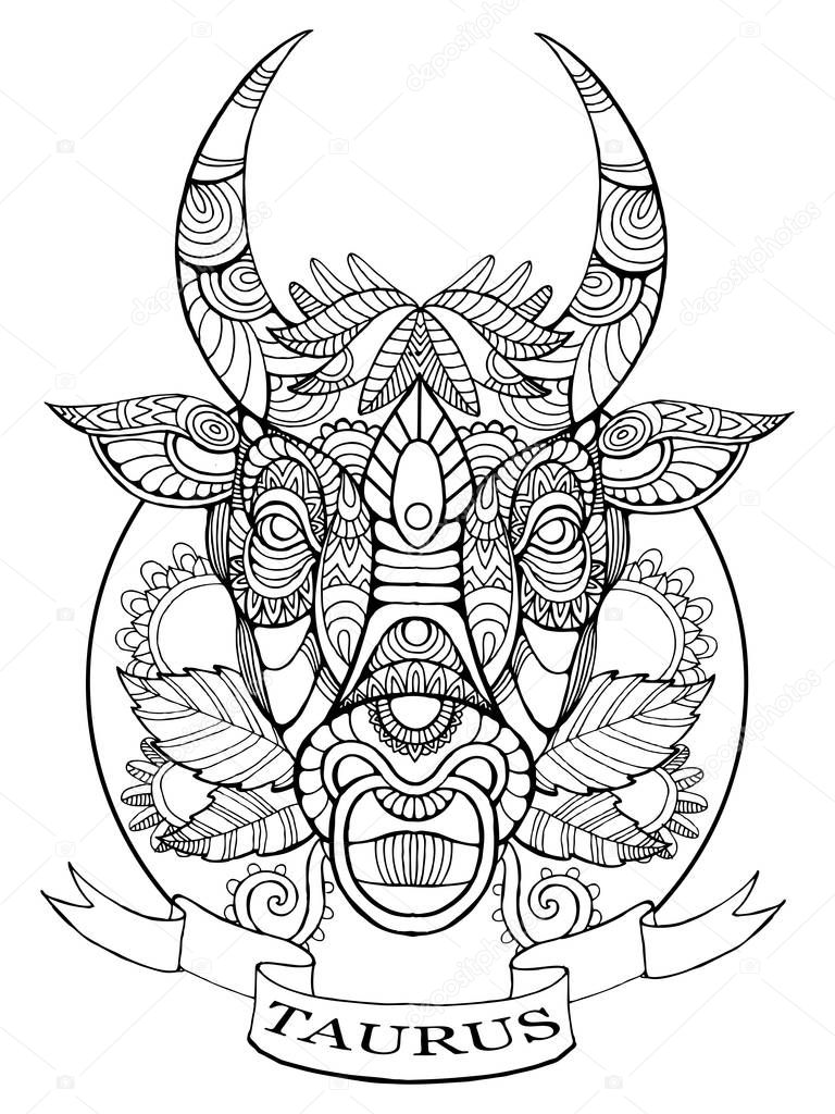 Taurus zodiac sign coloring book for adults vector — Stock Vector