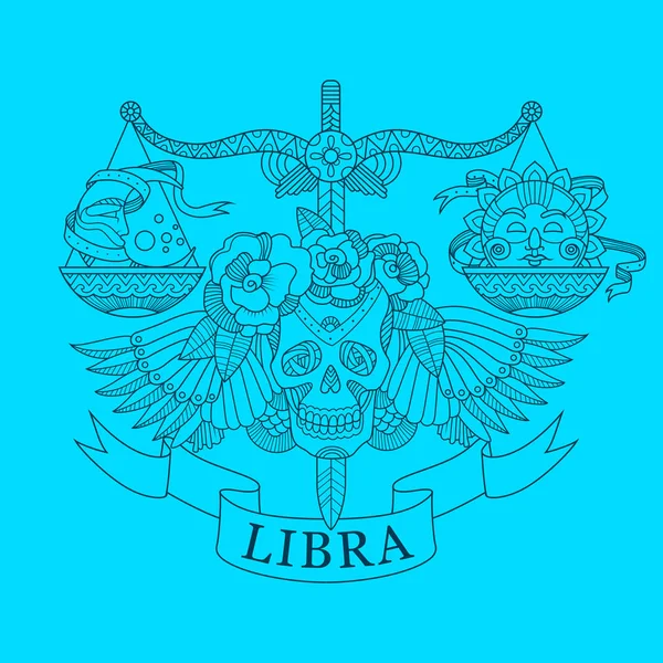 Bilance segno zodiacale libro da colorare per adulti vettore — Vettoriale Stock