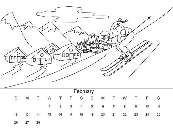 Calendrier avec illustration vectorielle de livre de coloriage — Image vectorielle