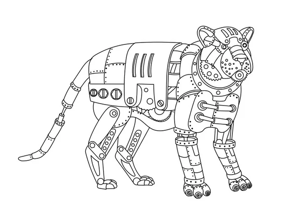 Steampunk estilo tigre para colorear libro vector — Archivo Imágenes Vectoriales