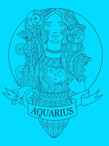 Aquarius signo do zodíaco colorir vetor livro —  Vetores de Stock