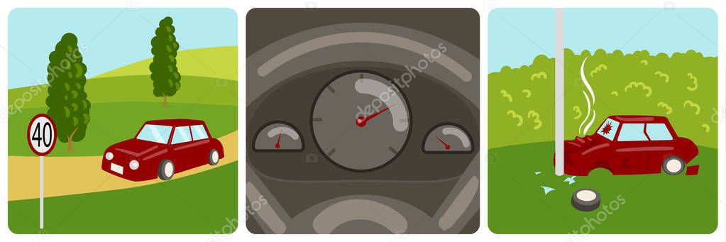 Car speeding and accident vector illustration — Stock Illustration Car speeding and accident vector illustration Vector Graphics