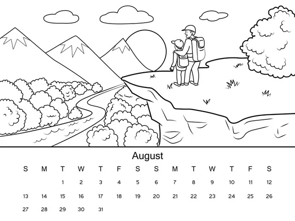 Calendario con ilustración de vectores de libros para colorear — Vector de stock