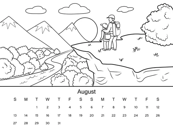 Kalender dengan ilustrasi vektor buku mewarnai - Stok Vektor