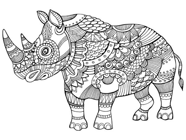 Neushoorn coloring boek voor volwassenen vector — Stockvector