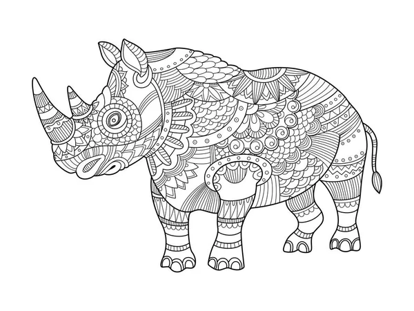 Rinoceronte libro da colorare per adulti vettore — Vettoriale Stock