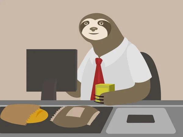 Sloth cashier guy in shop vector illustration — Stock Vector