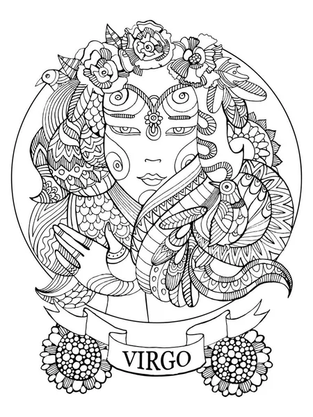 Virgo signo del zodíaco libro para colorear para adultos vector — Archivo Imágenes Vectoriales