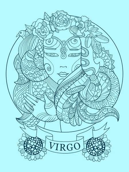 Download Virgo zodiac sign coloring book for adults vector — Stock Vector © AlexanderPokusay #134139972
