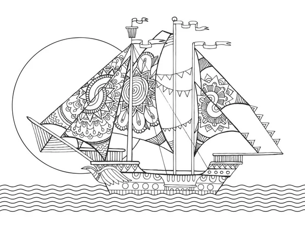 Plavba lodi výkresu omalovánky vektor — Stockový vektor