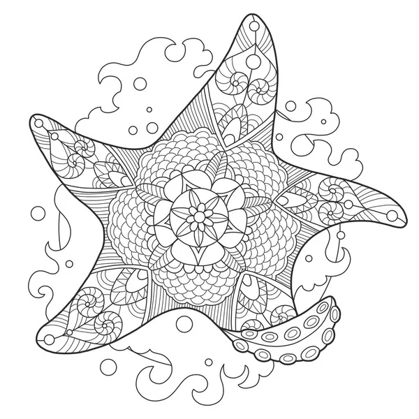 Libro para colorear estrellas de mar para adultos vector — Vector de stock