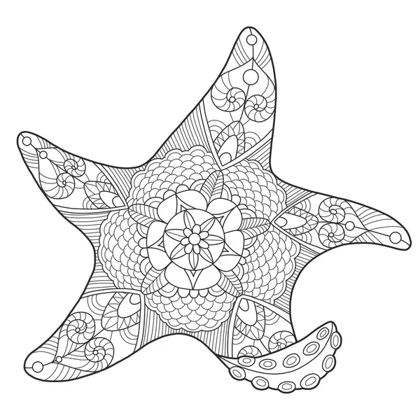 Libro para colorear estrellas de mar para adultos vector — Vector de stock