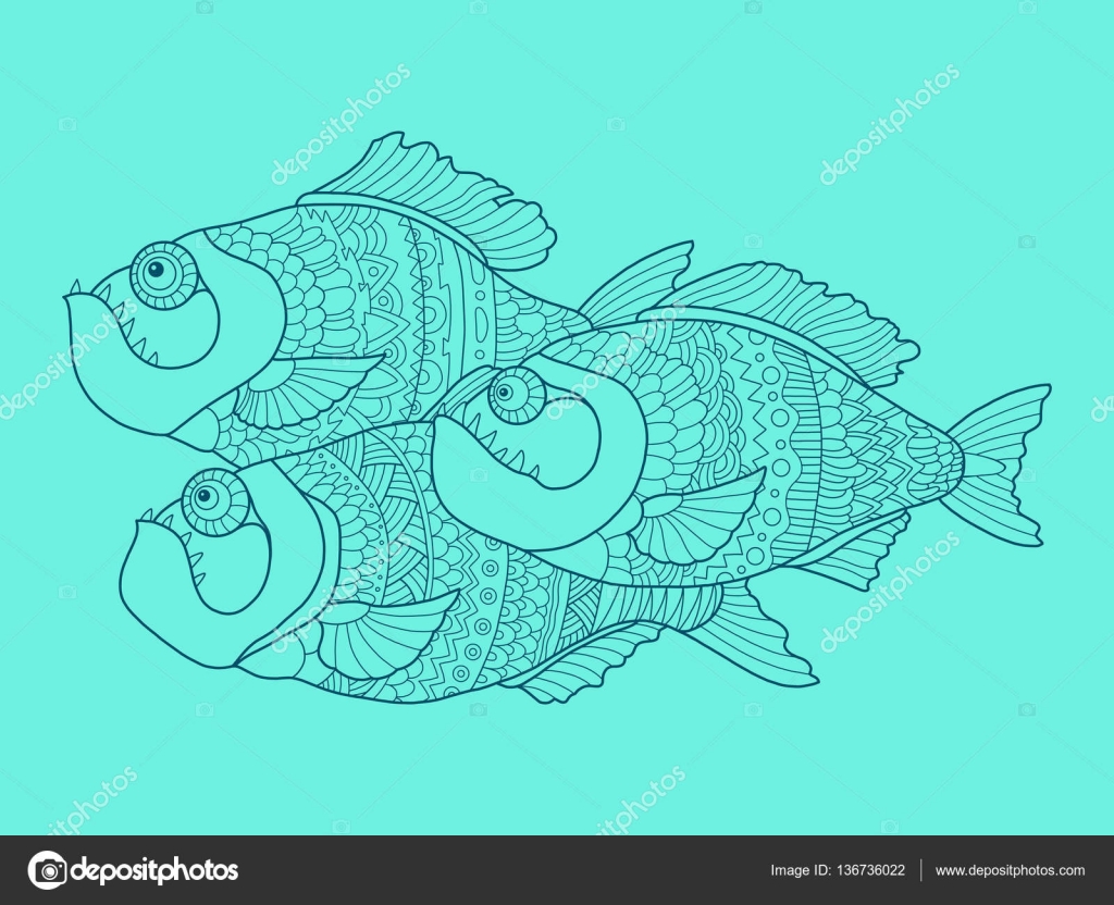 Pesci del Piranha colore disegno Stencil tattoo Motivo traforato — Vettoriali di AlexanderPokusay