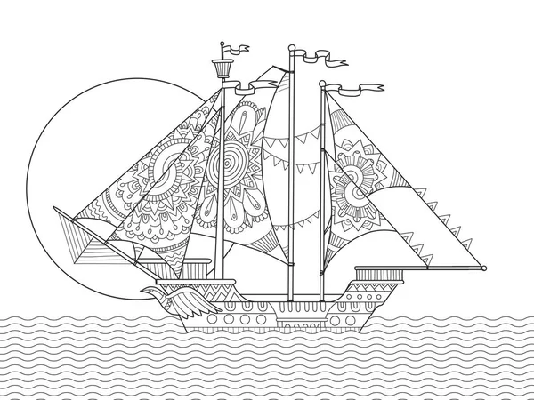 Sailing ship drawing coloring book vector — Stock Vector