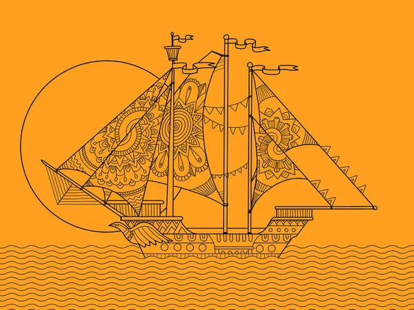Sailing ship color drawing vector illustration — Stock Vector
