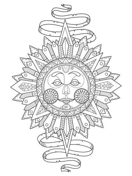 Sun with face coloring book vector illustration — Stock Vector