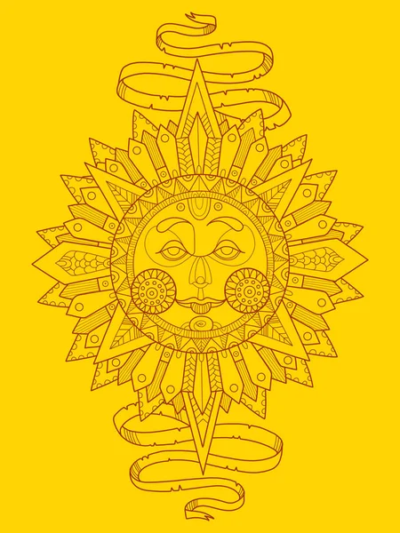 Sol med ansikte färg vektor illustration — Stock vektor