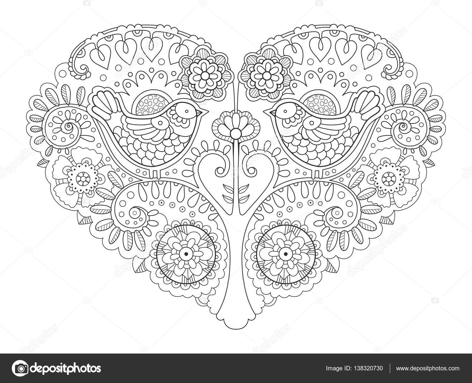 Libro da colorare disegno del cuore Antistress da colorare per adulti Stencil tattoo Righe in bianco e nero Motivo traforato — Vettoriali di