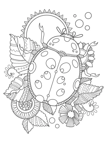Lieveheersbeestje coloring boek vectorillustratie — Stockvector