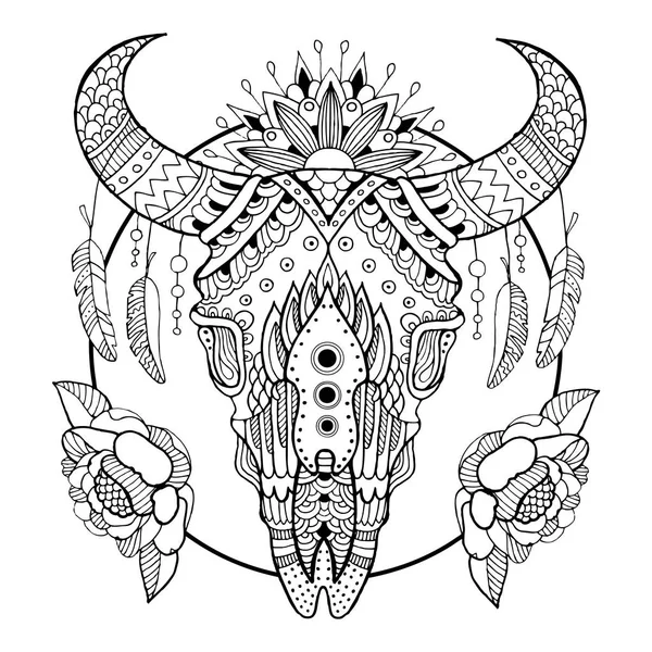 Illustrazione vettoriale del libro da colorare del cranio di mucca — Vettoriale Stock