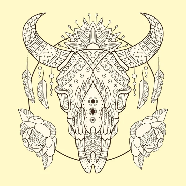 牛の頭蓋骨手書きベクトル図 — ストックベクタ