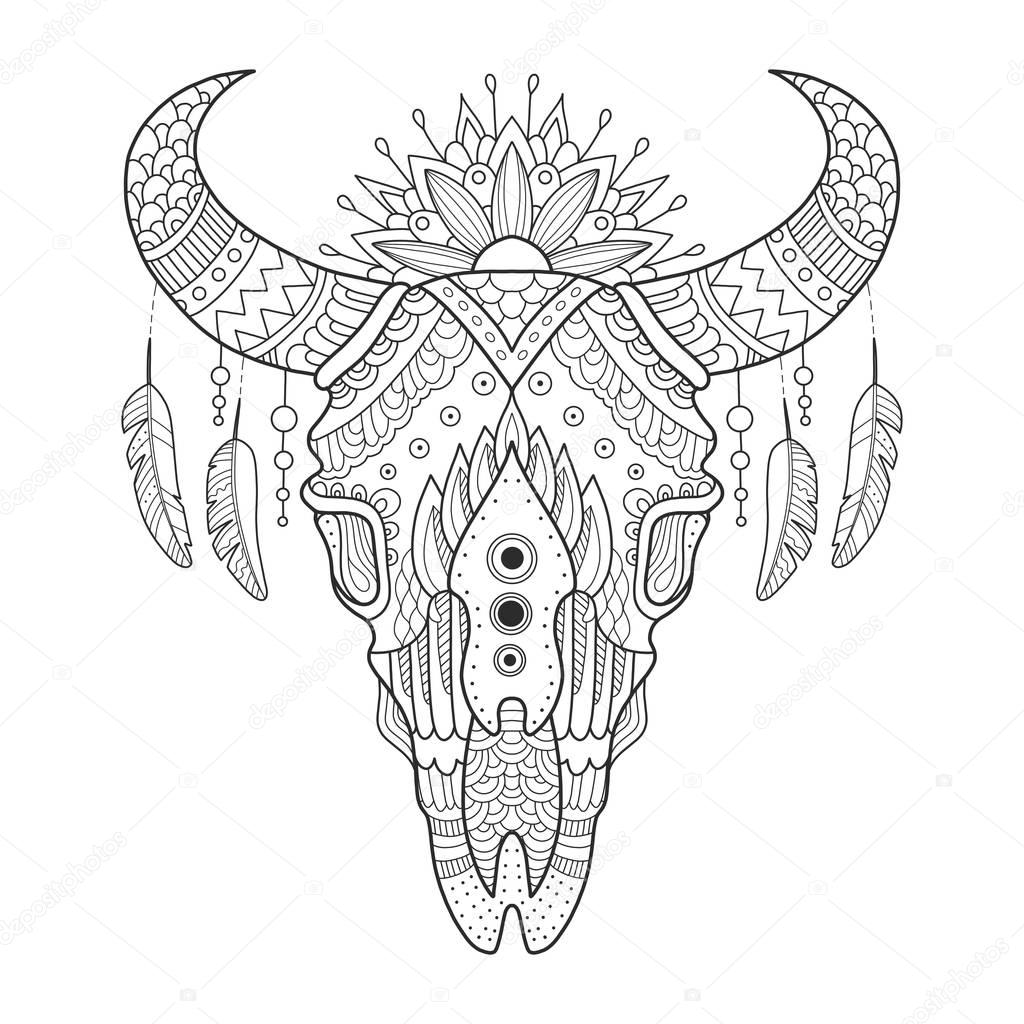 Koe schedel coloring boek vectorillustratie — Stockvector