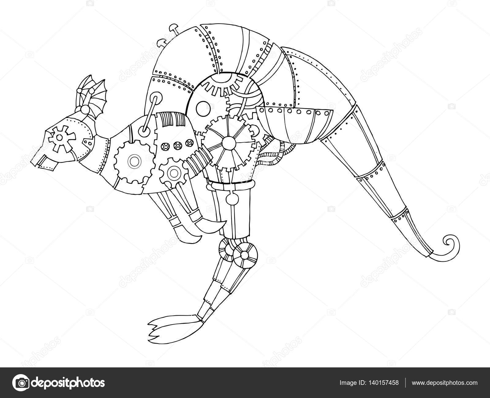 Kangourou de style steampunk vecteur de livre colorier — Image Kangourou de style steampunk vecteur de livre colorier – Illustration
