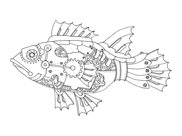 Steampunk estilo peixe colorir vetor livro — Vetor de Stock