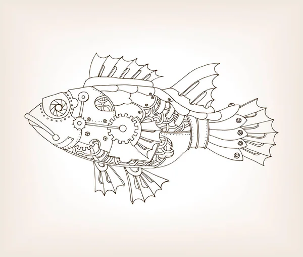 古代的机械鱼矢量草稿 — 图库矢量图片