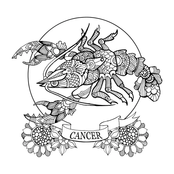 Cáncer signo del zodiaco libro para colorear para adultos vector — Vector de stock