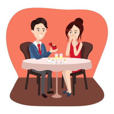 Adam kız vektör çizim için bir teklif yapar