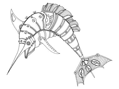 Steampunk tarzı Kılıçbalığı kitap vektör boyama