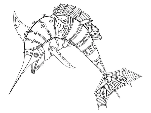 蒸汽朋克风格箭鱼着色书矢量 — 图库矢量图片