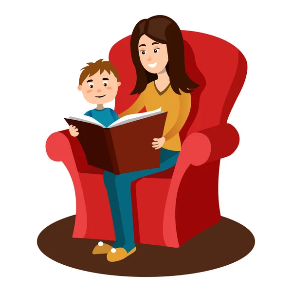 Мати читає книгу дитячому мультфільмі Вектор — стоковий вектор