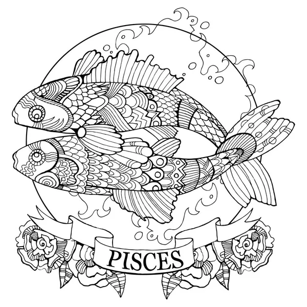 Piscis signo del zodiaco para colorear libro vector — Archivo Imágenes Vectoriales