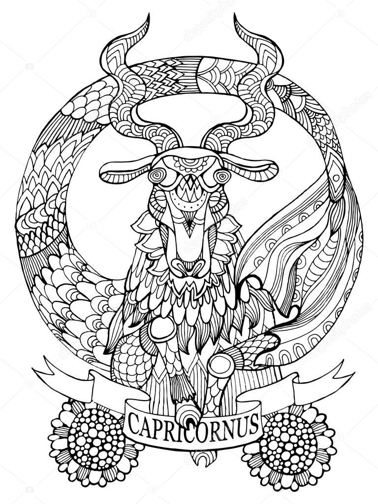 Capricorn zodiac sign coloring book vector