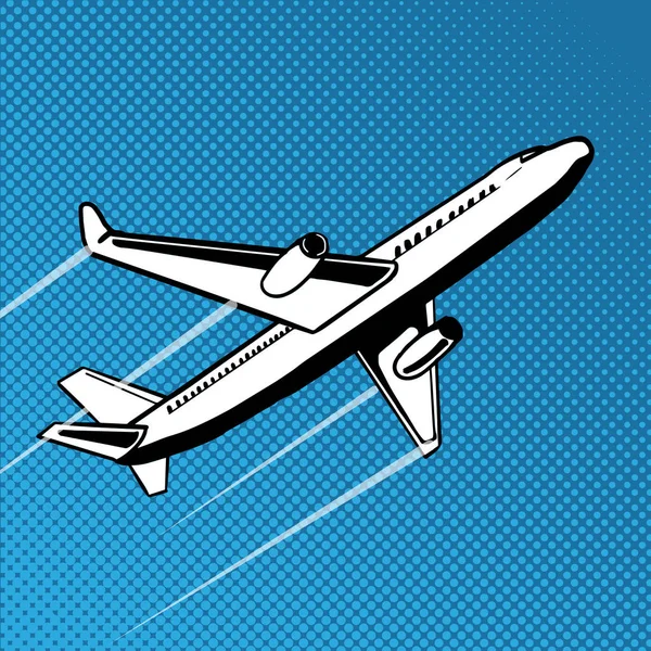 Vliegtuig opstijgt popart vectorillustratie — Stockvector