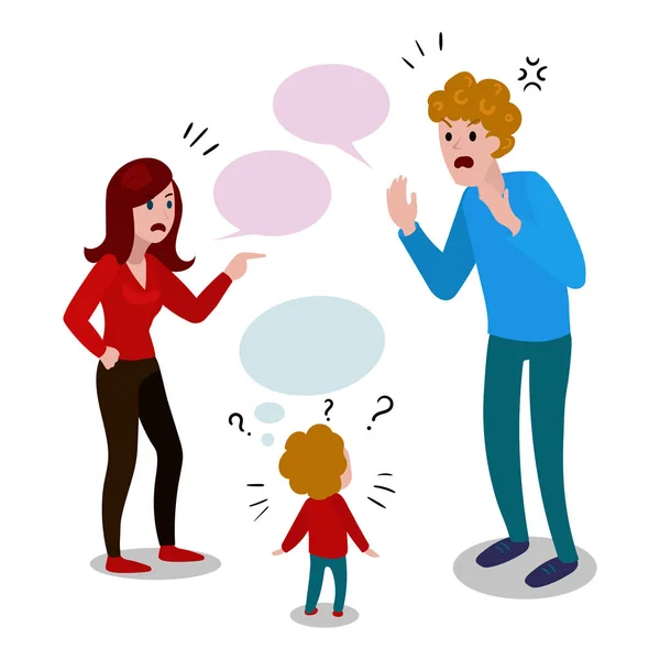 Parents quarrel with child cartoon vector — Stock Vector